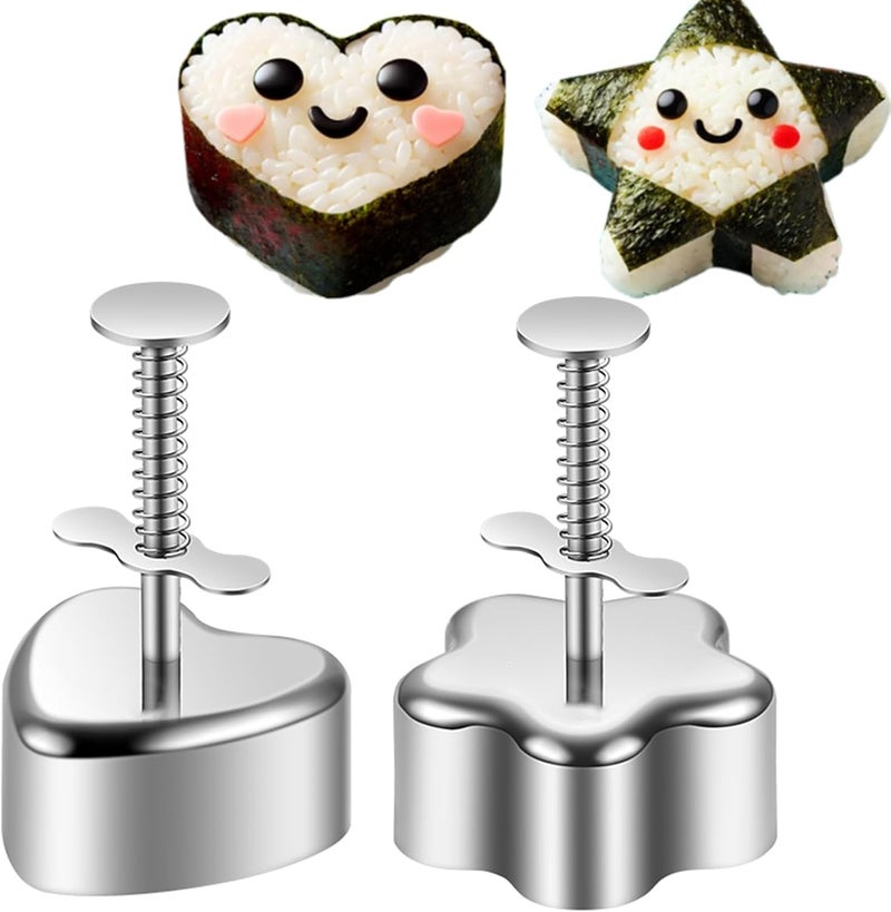 shofilt Onigiri Mold Stainless Steel, Heart and Star Shaped Rice Ball Mold Set, Durable Sushi Making Kit for Kids Lunch Bento and Home DIY - Image 1
